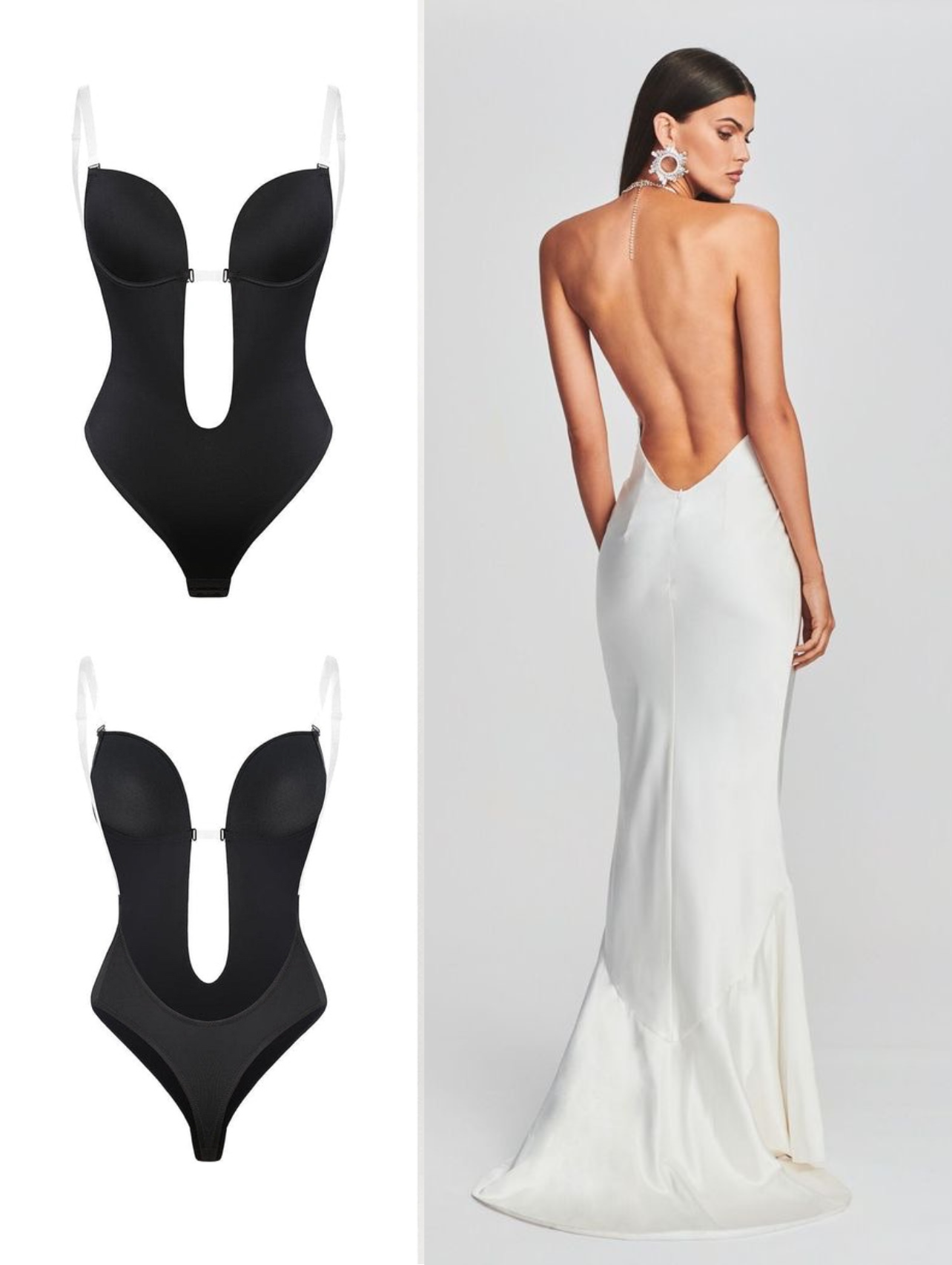 Women Plunging Deep V-neck Strapless Backless Bodysuit For Wedding