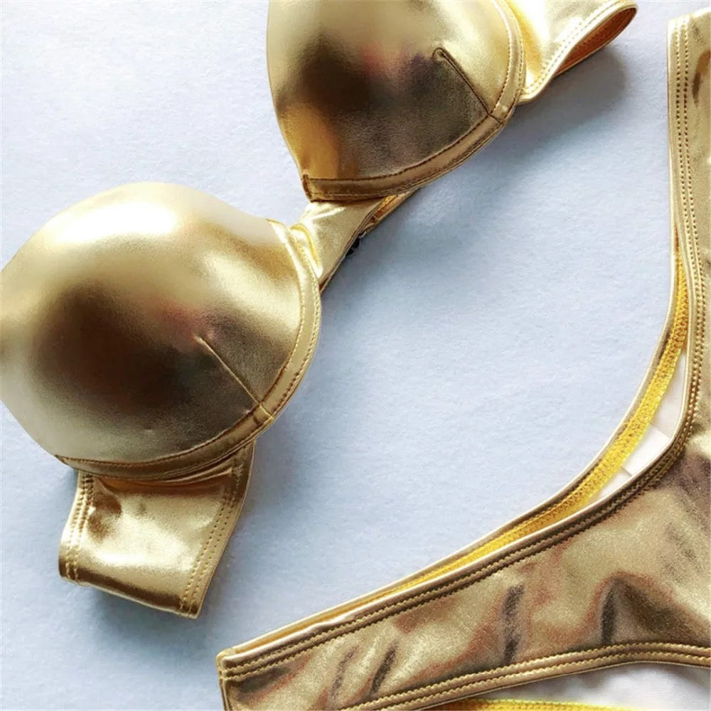 metallic gold swimsuit