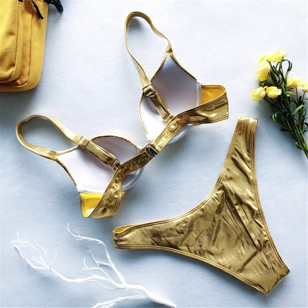 metallic gold swimsuit